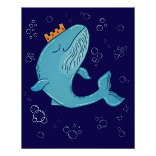 Koning Walvis met Kroon Whimsische Oceaan Folk A Perfect Poster