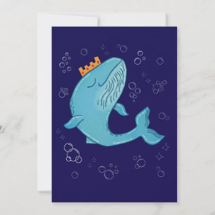 Koning Walvis met Kroon   Whimsische Oceaans Volks Bedankkaart