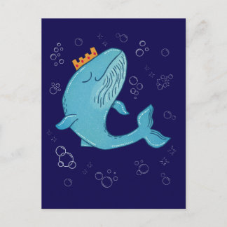 Koning Walvis met Kroon | Whimsische Oceaans Volks Briefkaart