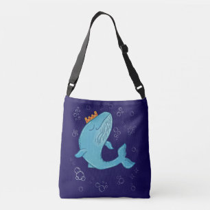 Koning Walvis met Kroon Whimsische Oceaans Volks Crossbody Tas