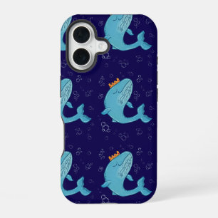 Koning Walvis met Kroon Whimsische Oceaans Volks iPhone 16 Hoesje