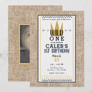 Koning Wild ONE Thing Gouden Kroon 1ste Feest Foto Kaart