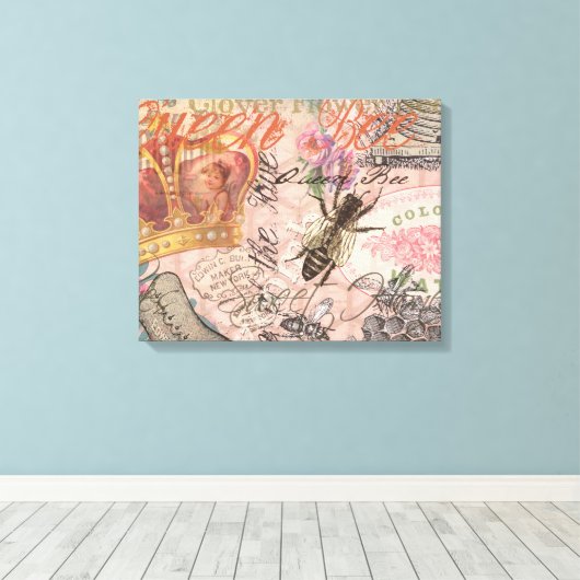 Koningin Bee  Beauful Collage Canvas Afdruk (Insitu (Houten vloer))