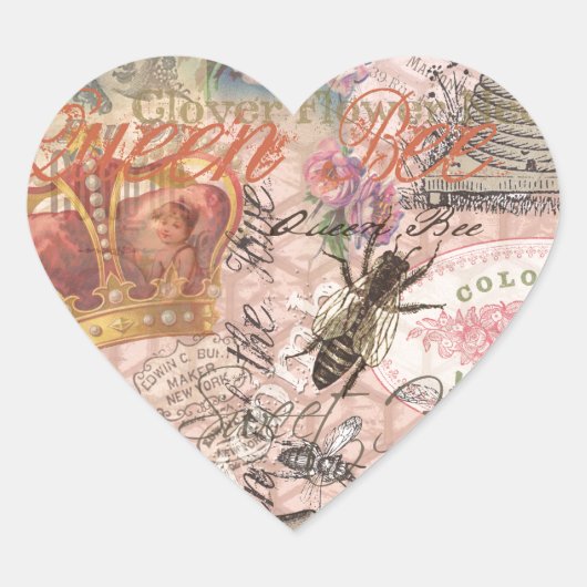 Koningin Bee  Beauful Collage Hart Sticker (Voorkant)