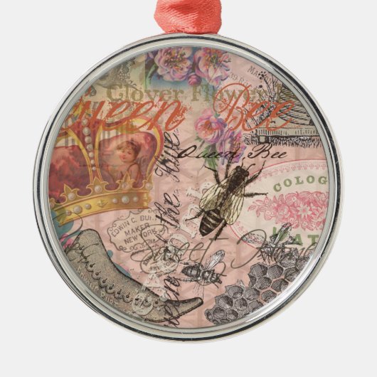 Koningin Bee  Beauful Collage Metalen Ornament (Voorkant)