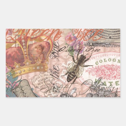 Koningin Bee  Beauful Collage Rechthoekige Sticker (Voorkant)