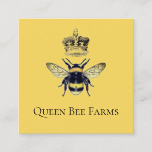 Koningin Bee Crown Boerderij Apiary Yellow Gold Vierkante Visitekaartje