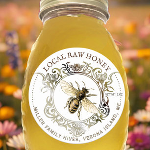 Koningin Bee Gold  Lijst Raw Honey Ronde Sticker
