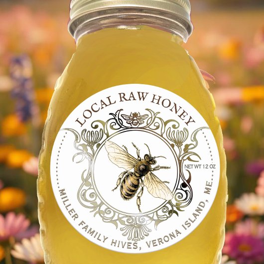 Koningin Bee Gold  Lijst Raw Honey Ronde Sticker