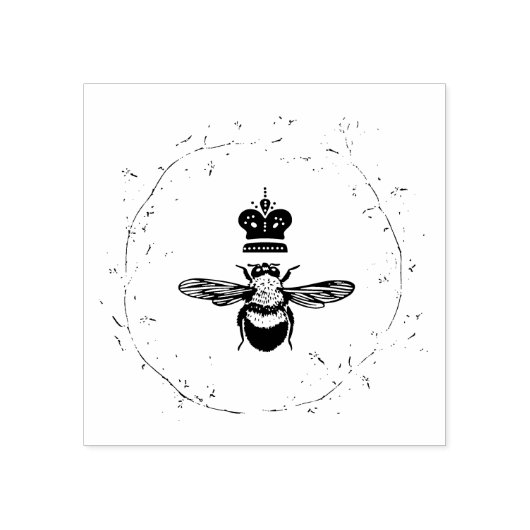Koningin Bee in een Bloem en Foliage Wreater Rubberstempel (Afrduk)