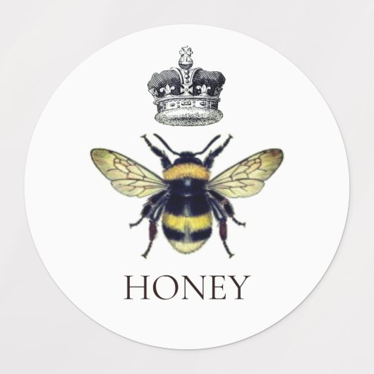 Koningin Bee & Kroon Witte Honing Labels (Design 1)