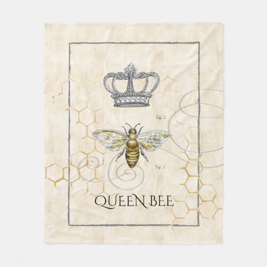  koningin Bee Royal Crown Honeycomb Fleece Deken (Voorkant)