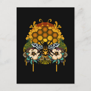 Koningin Bij Honingraat Bloemstuk Elegante Zwarte Briefkaart