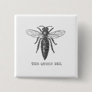 Koningin Bij Insect Antieke Illustratie Vierkante Button 5,1 Cm
