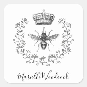 Koningin bij met kroonlaurier Logo Vierkante Sticker