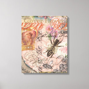 Koningin Bij Vintage Mooie Collage Canvas Afdruk