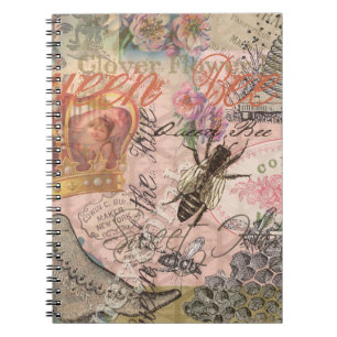 Koningin Bij Vintage Mooie Collage Notitieboek