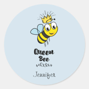 Koningin-bijen-stommel met kroongepersonaliseerd ronde sticker
