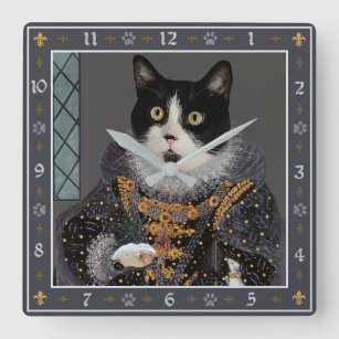 Koningin Cat Tuxedo Kat Grappig Renaissance Portre Vierkante Klok