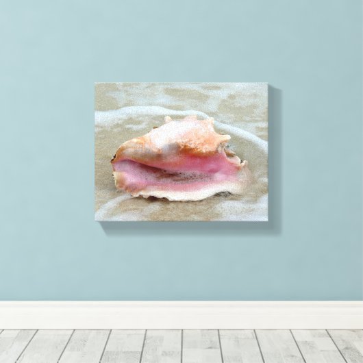 Koningin Conch op het strand Canvas Afdruk (Insitu (Houten vloer))