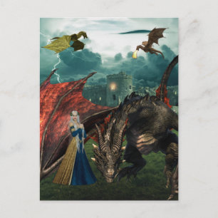 Koningin Draken Wyvern Vuur Ademend Kasteel Briefkaart