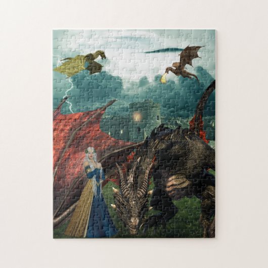 Koningin Draken Wyvern Vuur Ademend Kasteel Legpuzzel (Verticaal)