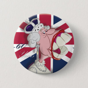 koningin Elizabeth Cartoon Button 60ste Jubileum