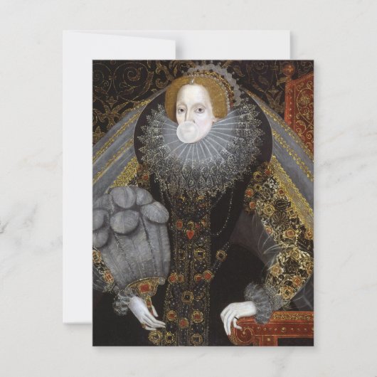 Koningin Elizabeth I blaast een witte kauwgom (Voorkant)