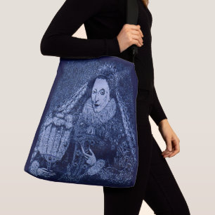 koningin Elizabeth I in blauwe letters Crossbody Tas