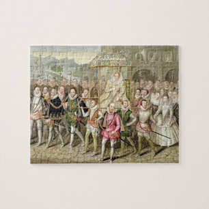 Koningin Elizabeth I in processie met haar Courtie Legpuzzel