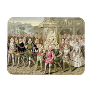 Koningin Elizabeth I in processie met haar Courtie Magneet