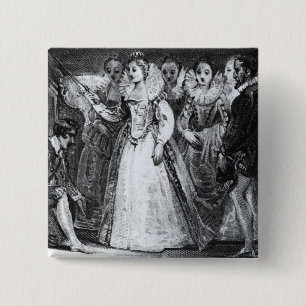 koningin Elizabeth I Knighting Francis Drake Vierkante Button 5,1 Cm