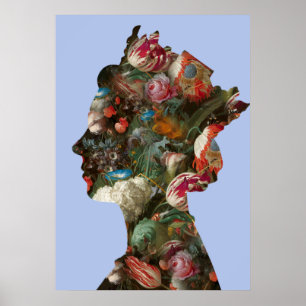 Koningin Elizabeth II Silhouet Bloemen XLarge Poster