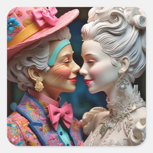 Koningin en prinses vierkante sticker (Voorkant)