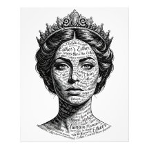 Koningin Esther kalligrafie portret - Vintage scri