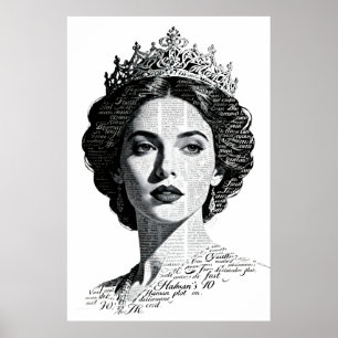 Koningin Esther kalligrafie portret - Vintage scri Poster
