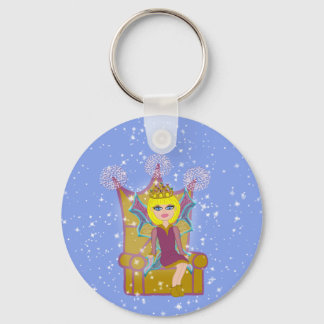 Koningin Faerie Blonde Zitting Throne Cartoon Art Sleutelhanger