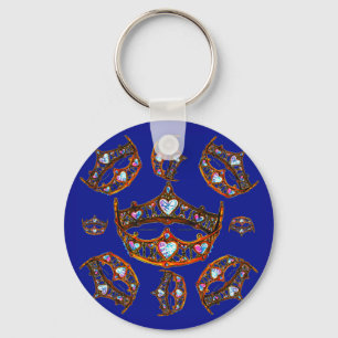 Koningin Hearts Gold Crowns Tiaras royal blue Sleutelhanger