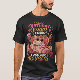 Koningin Kat Verjaardag Kroon Feestje Ontwerp T-shirt