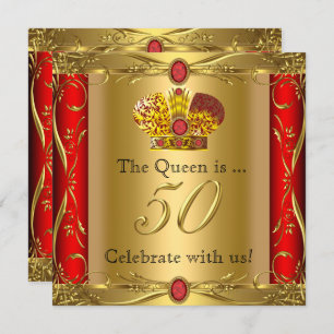 Koningin Koning Regal Red Gold 50th Birthday Party Kaart