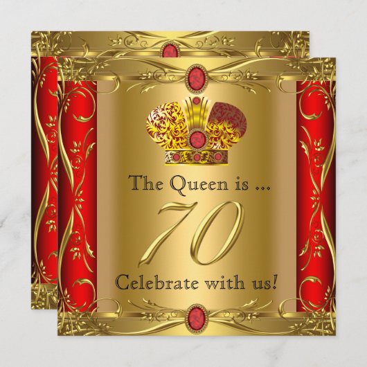 Koningin Koning Regal Red Gold 70th Birthday Party Kaart (Voorkant / Achterkant)