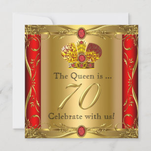 Koningin Koning Regal Red Gold 70th Birthday Party Kaart