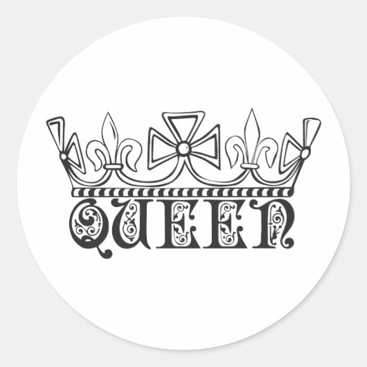 Koningin met kroon ronde sticker (Voorkant)