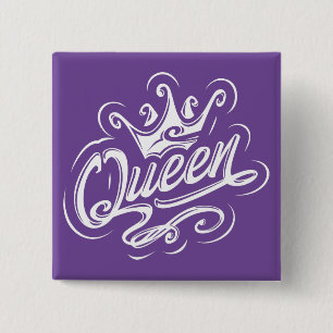 Koningin met kroon, Typografie Design Vierkante Button 5,1 Cm
