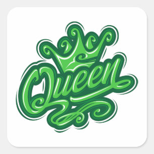 Koningin met kroon, Typografie Design Vierkante Sticker