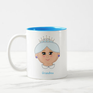 Koningin oma met lichtblauwe kroon tweekleurige koffiemok