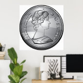 Koningin op een munt poster (Thuiskantoor)