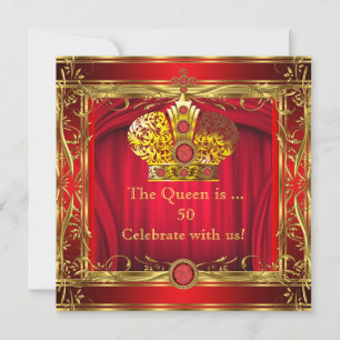 Koningin Regal Red Gold 50ste Verjaardagsfeest Kaart