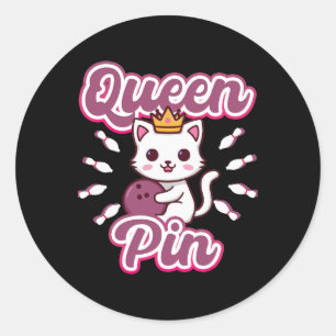 Koningin Speld Vrouwen Meisjes Bowling Kat  Ronde Sticker