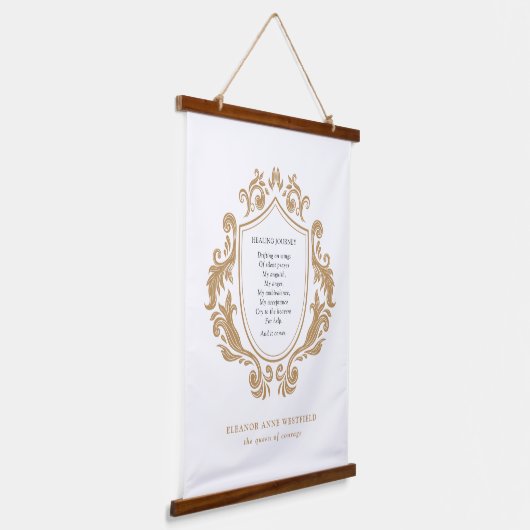 Koningin van Courage Healing Journey Poem Gold Bar Hangend Wandkleed (Gebogen)